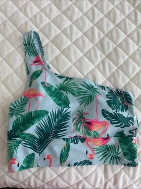 Old Navy longline swim top one shoulder flamingo Tropical sz S